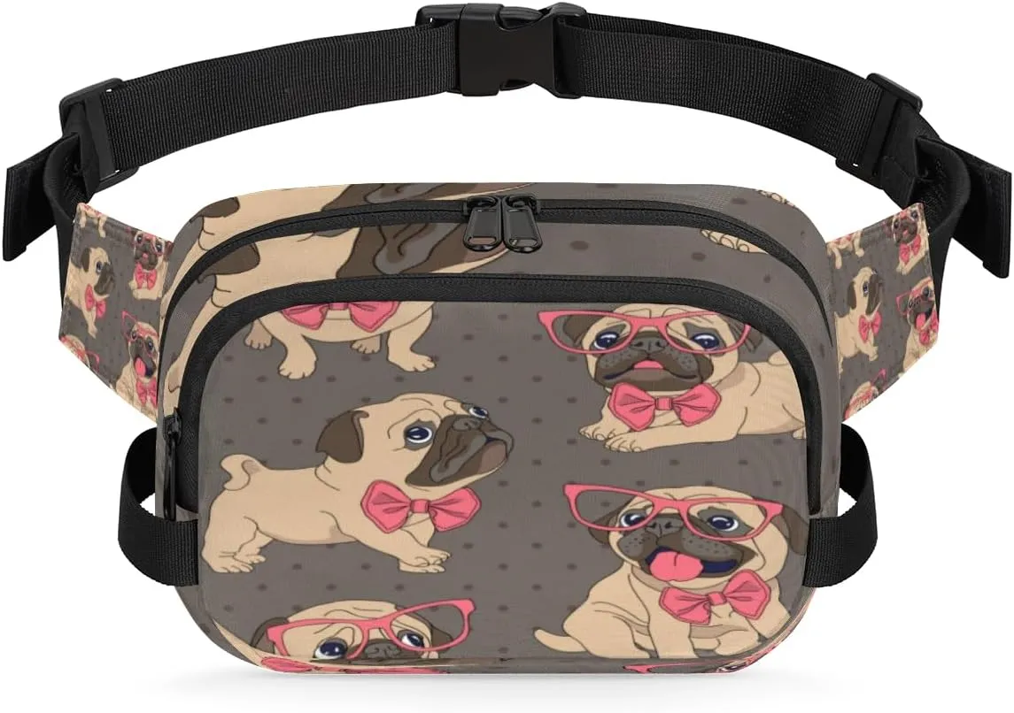 Fanny Pack for Women Men Dog Glasses Crossbody Belt Bag with 3 Zipper Pockets Fashion Waterproof Waist Pack with Adjustable Strap for Travel Running Hiking Cycling