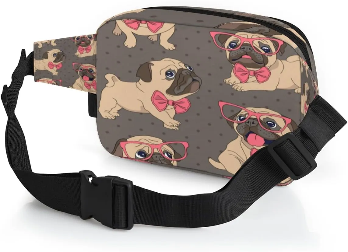 Fanny Pack for Women Men Dog Glasses Crossbody Belt Bag with 3 Zipper Pockets Fashion Waterproof Waist Pack with Adjustable Strap for Travel Running Hiking Cycling