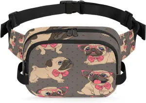 Fanny Pack for Women Men Dog Glasses Crossbody Belt Bag with 3 Zipper Pockets Fashion Waterproof Waist Pack with Adjustable Strap for Travel Running Hiking Cycling