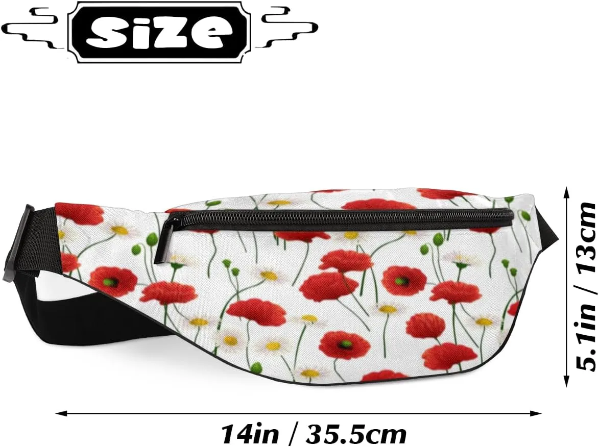 Fanny Pack for Women Men Poppy Daisy Flowers Waist Pack Crossbody Bag with Adjustable Straps for Hiking Running Walking Travel Cycling
