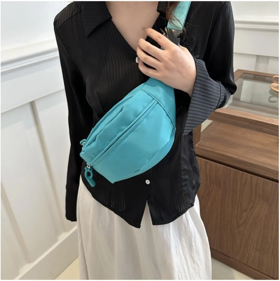 Fanny Packs for Women Men, Fashionable Waist Bags Waterproof Small Crossbody Belt Bag Bum Bag with Adjustable Strap for Outdoor Running, Hiking, Walking and Travel Black (Lake Blue)
