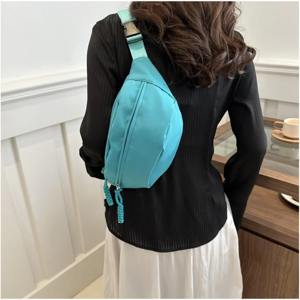 Fanny Packs for Women Men, Fashionable Waist Bags Waterproof Small Crossbody Belt Bag Bum Bag with Adjustable Strap for Outdoor Running, Hiking, Walking and Travel Black (Lake Blue)