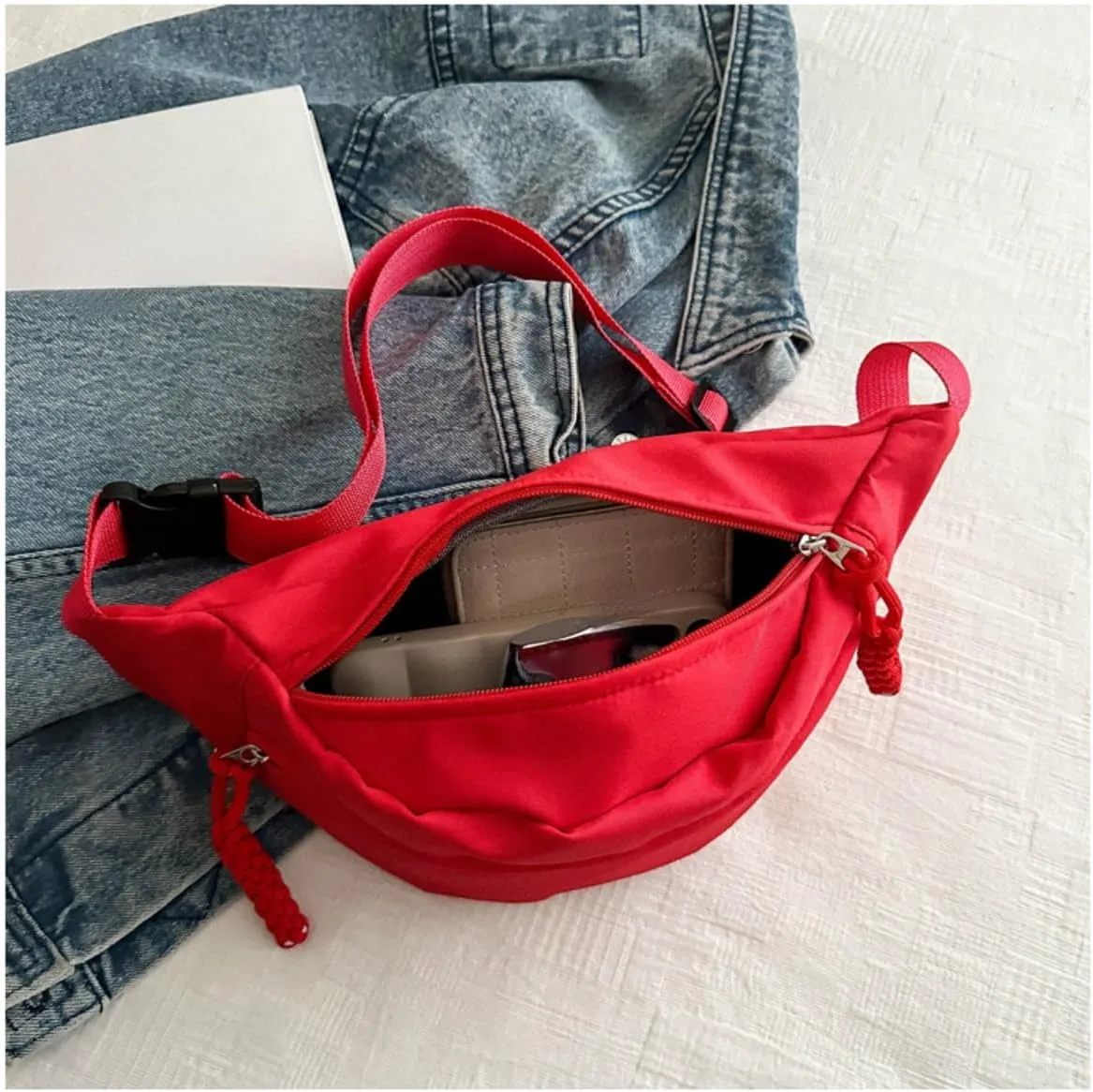 Fanny Packs for Women Men, Fashionable Waist Bags Waterproof Small Crossbody Belt Bag Bum Bag with Adjustable Strap for Outdoor Running, Hiking, Walking and Travel Black (Lake Blue)
