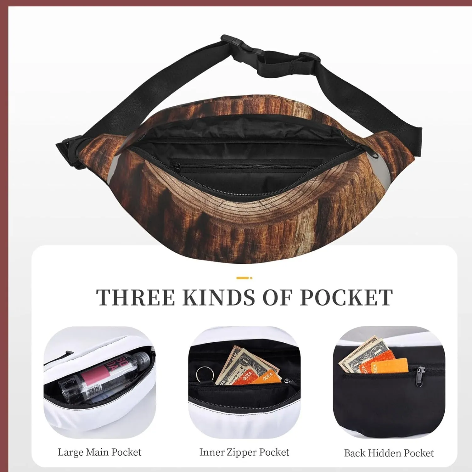 Fanny Packs For Women Men Waist Bag Waterproof Sport Belt Bag Stump Of Oak Tree Fashion Waist Pack Adjustable Crossbody Bags Zipper Bum Bag For Running Hiking Travel