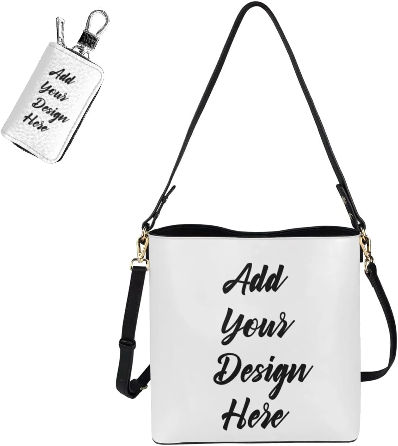 Fashion Ladies Crossbody Handbag Set Shoulder Bag PU Leather Car Key Holder Bag 2 Pieces Bucket Bag for Women