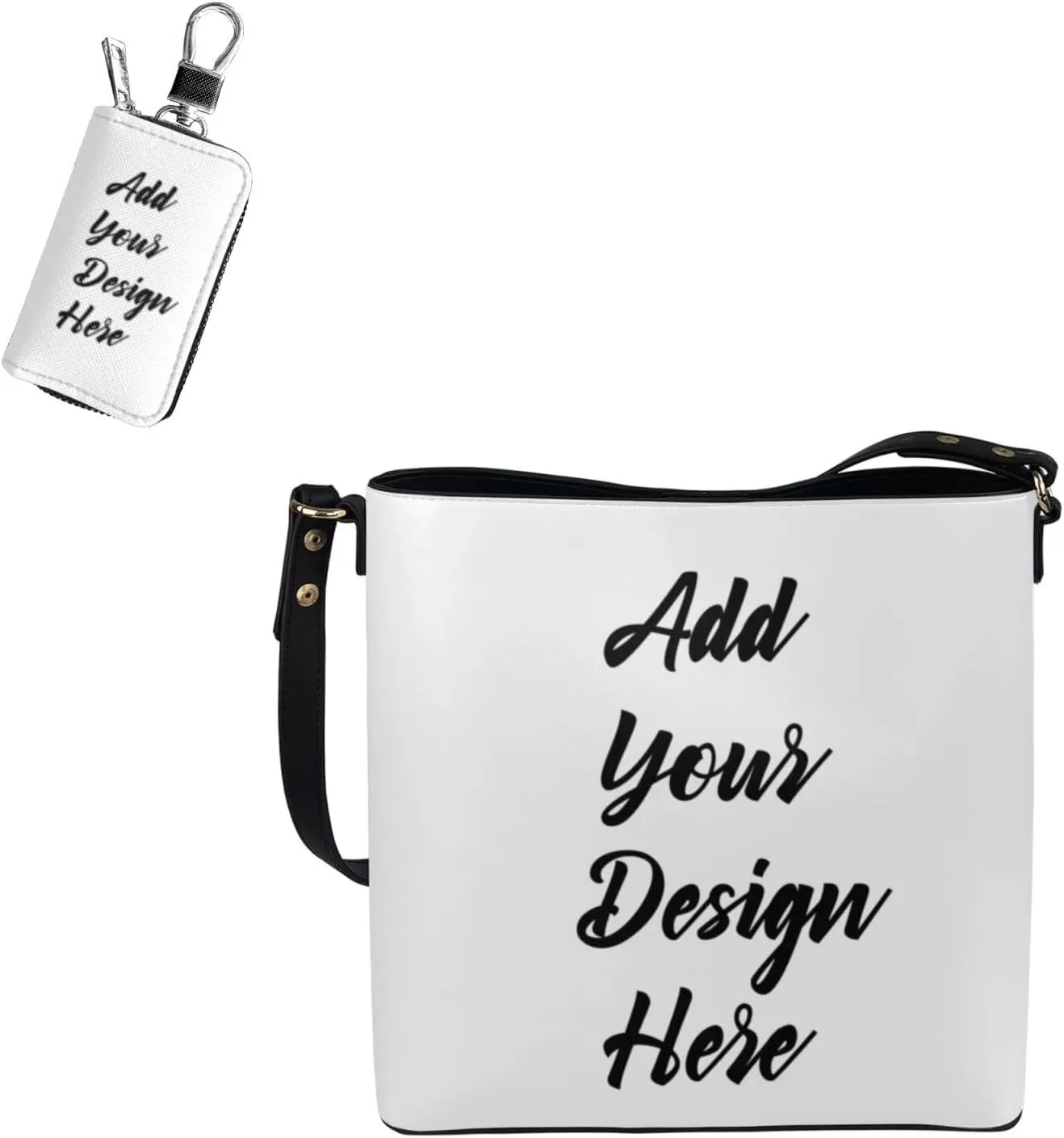 Fashion Ladies Crossbody Handbag Set Shoulder Bag PU Leather Car Key Holder Bag 2 Pieces Bucket Bag for Women