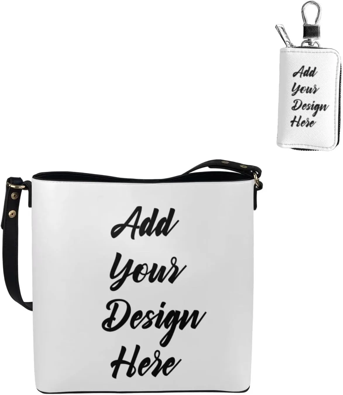 Fashion Ladies Crossbody Handbag Set Shoulder Bag PU Leather Car Key Holder Bag 2 Pieces Bucket Bag for Women