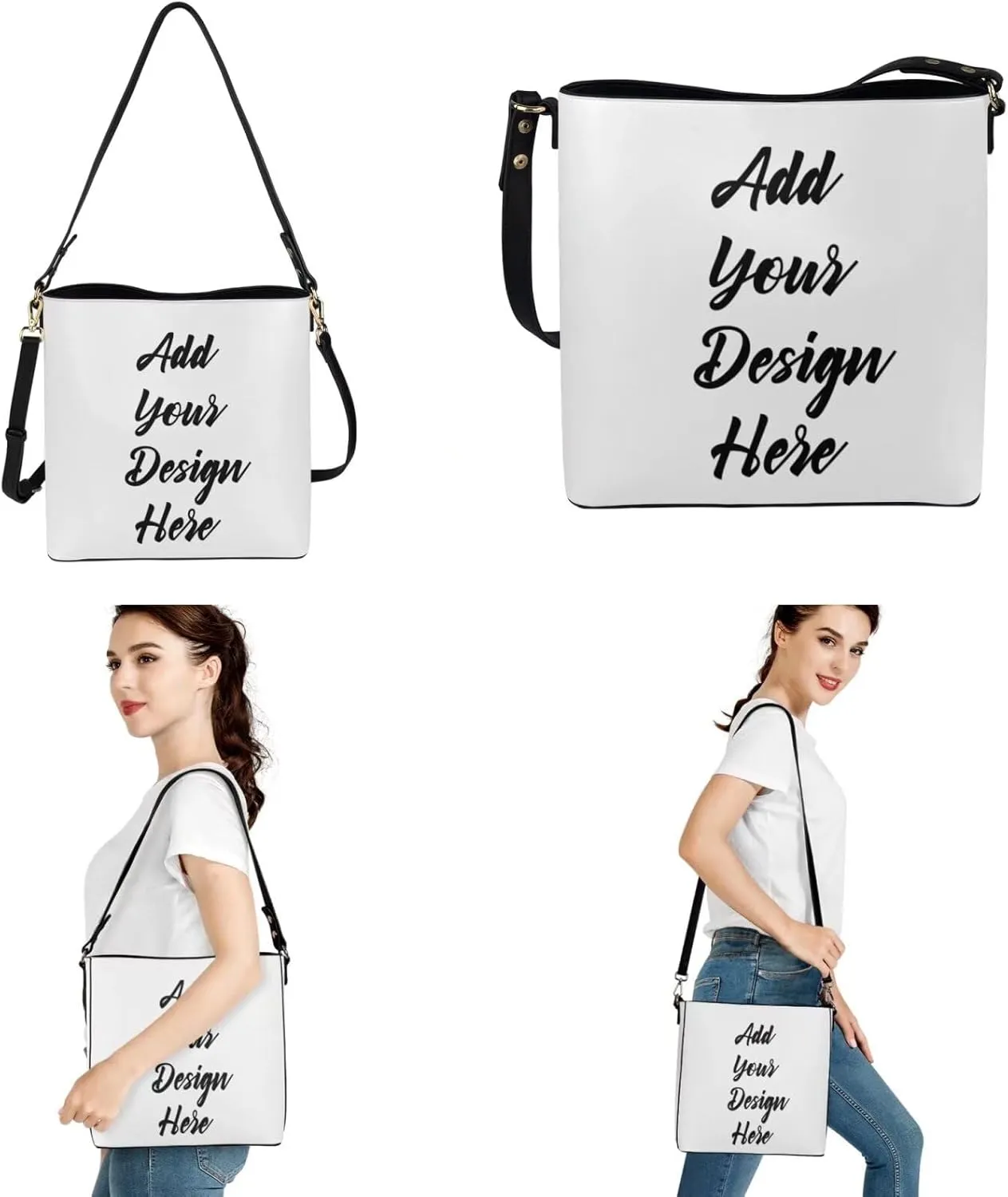Fashion Ladies Crossbody Handbag Set Shoulder Bag PU Leather Car Key Holder Bag 2 Pieces Bucket Bag for Women