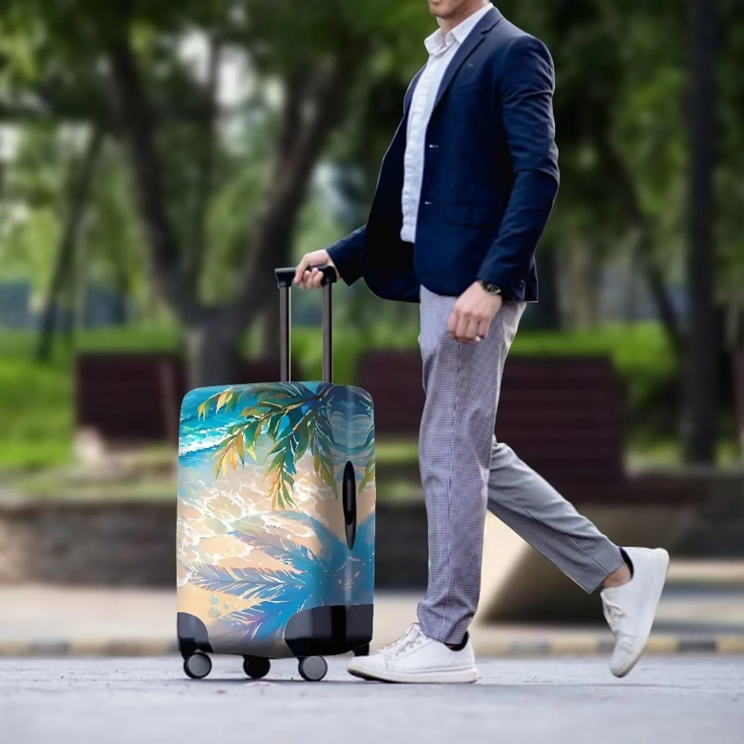 Fashion Luggage Cover, Lightweight Travel Suitcase Covers with Zippered Bottom Design Portable Protectors Easy to Carry for Long/Short-Term Travel Beach