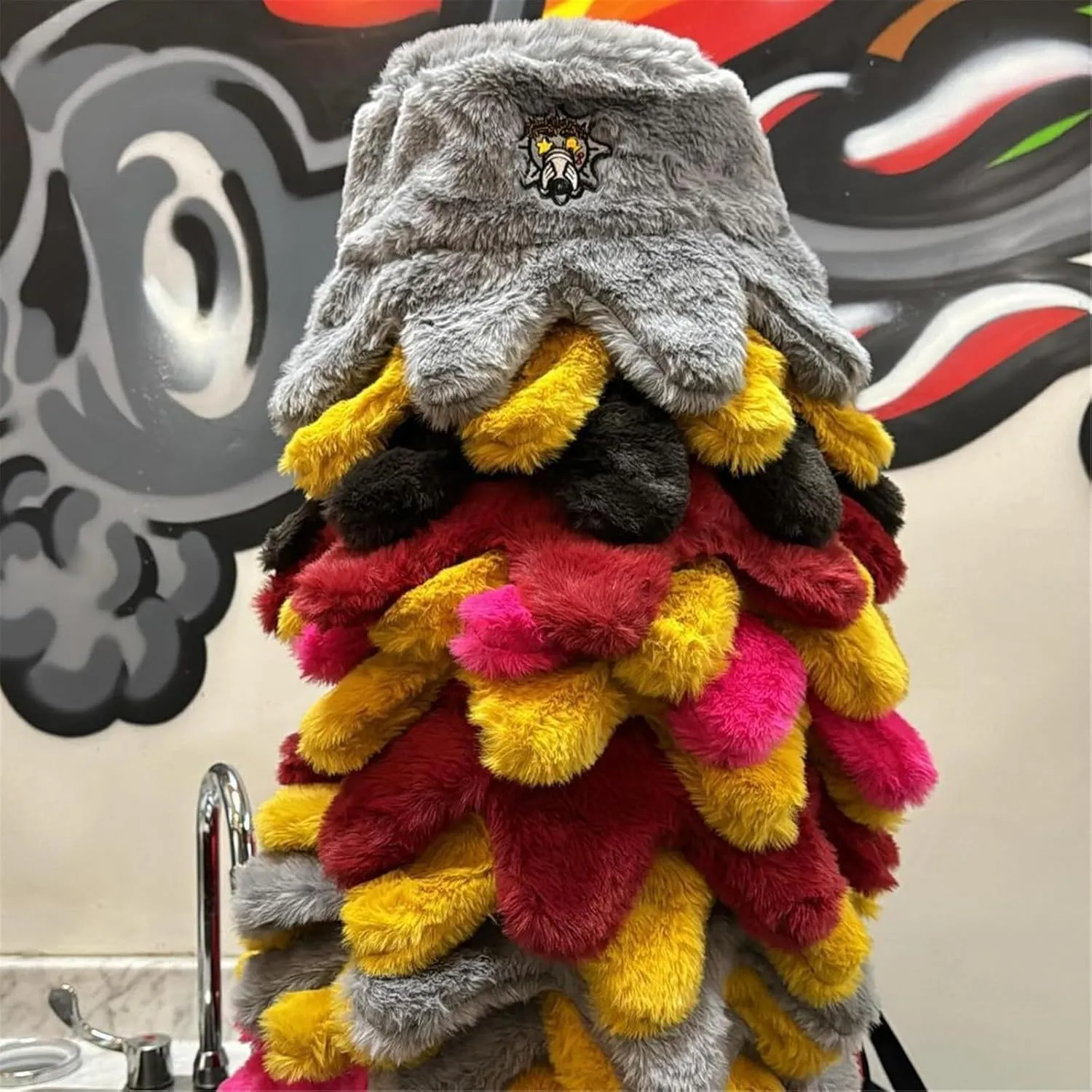 Faux Fur Fuzzy Bucket Hat Octopus Winter Plush Fluffy Warm Hat for Women Men Y2k Hat