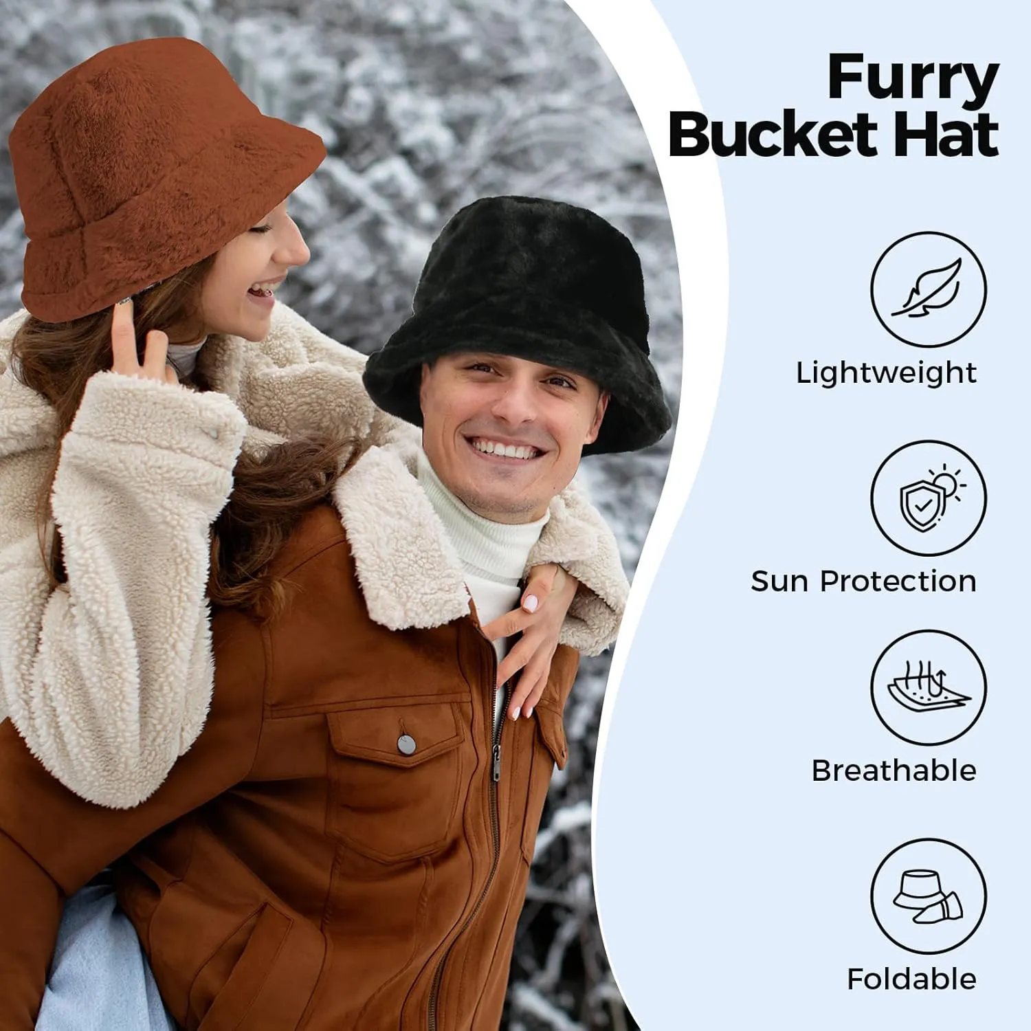 Faux Fur Winter Bucket Hat for Women Men Fuzzy Warm Hat Women's Furry Fisherman Cap for Casual, Trips, Sports, Skiing