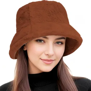 Faux Fur Winter Bucket Hat for Women Men Fuzzy Warm Hat Women's Furry Fisherman Cap for Casual, Trips, Sports, Skiing