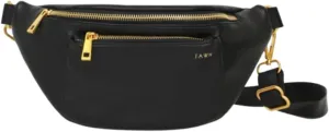 FAWN DESIGN The Fawny Pack Black Fanny Pack, Fanny Pack for Women Crossbody Bag, 2 Pockets and 6 Interior Card Slots, Adjustable Nylon Strap