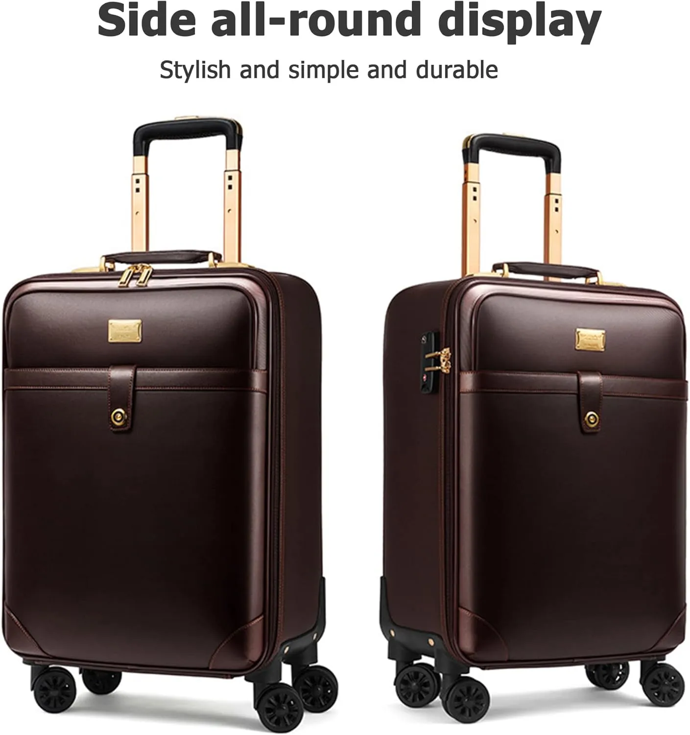 feilario 2Pcs Leather Business Spinner Wheel Luggage Waterproof Carry-On Suitcase with TSA Lock - Capacity 36-55L