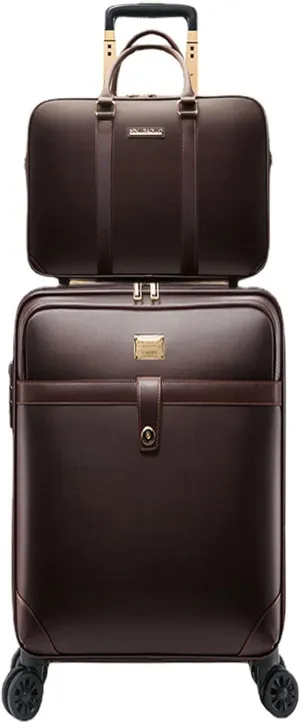 feilario 2Pcs Leather Business Spinner Wheel Luggage Waterproof Carry-On Suitcase with TSA Lock - Capacity 36-55L