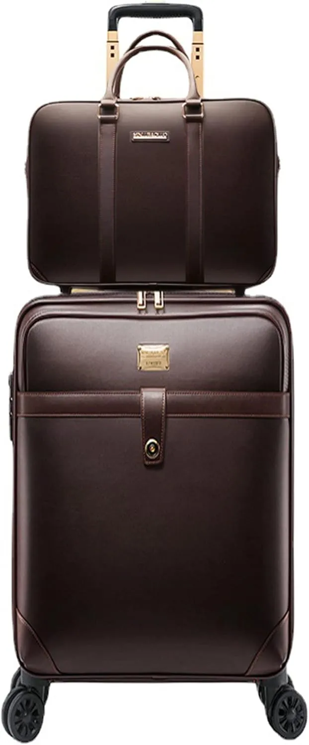 feilario 2Pcs Leather Business Spinner Wheel Luggage Waterproof Carry-On Suitcase with TSA Lock - Capacity 36-55L