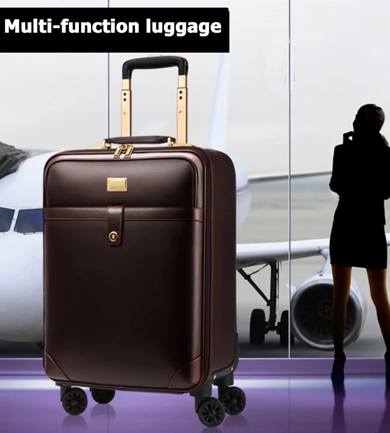 feilario 2Pcs Leather Business Spinner Wheel Luggage Waterproof Carry-On Suitcase with TSA Lock - Capacity 36-55L