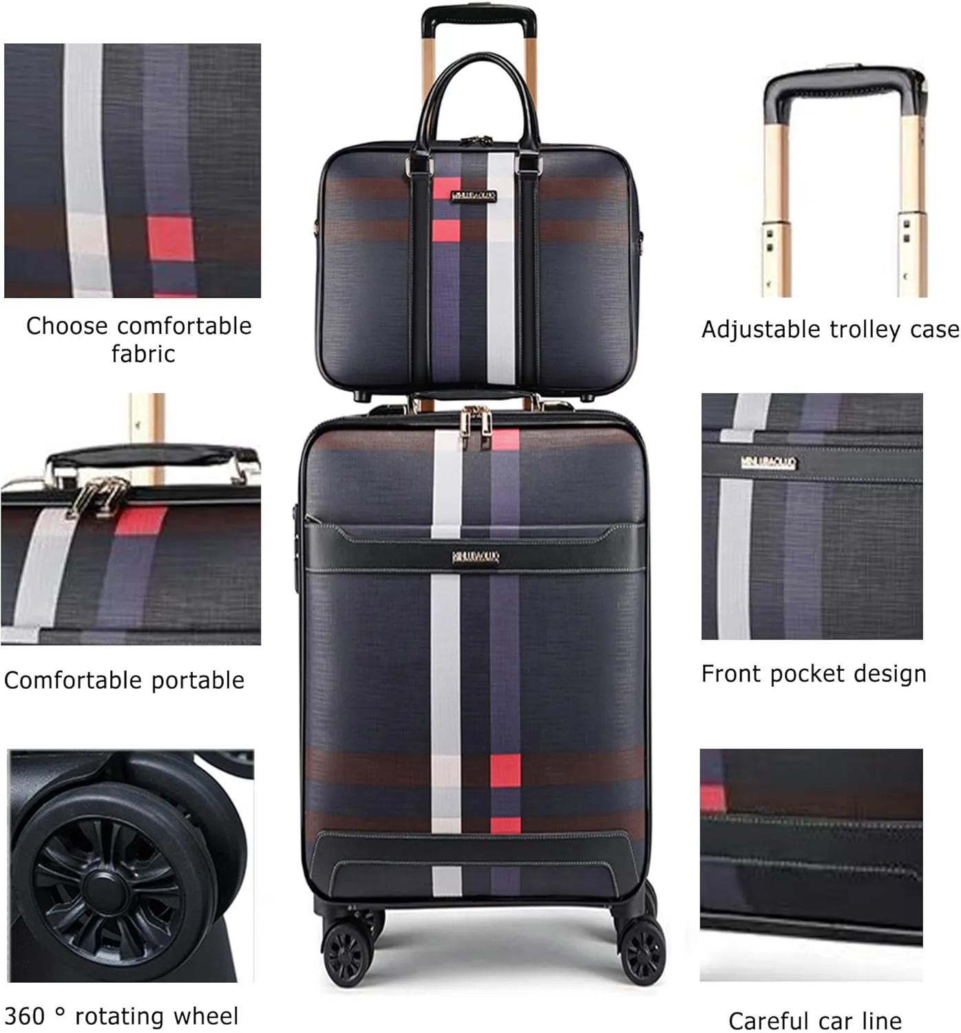 feilario 2Pcs Leather Business Spinner Wheel Luggage Waterproof Carry-On Suitcase with TSA Lock - Capacity 36-55L