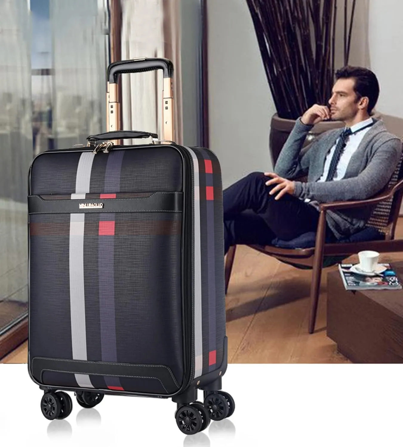 feilario 2Pcs Leather Business Spinner Wheel Luggage Waterproof Carry-On Suitcase with TSA Lock - Capacity 36-55L