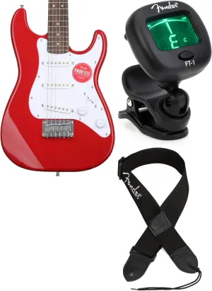 Fender Squier Mini Stratocaster Electric Guitar - Dakota Red - Laurel Fingerboard with Tuner and Strap