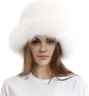 FHQHTH Fluffy Bucket Hat for Women's Winter Faux Fur Fuzzy Warm Bucket Hat