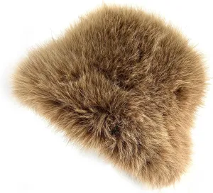 FHQHTH Fluffy Bucket Hat for Women's Winter Faux Fur Fuzzy Warm Bucket Hat