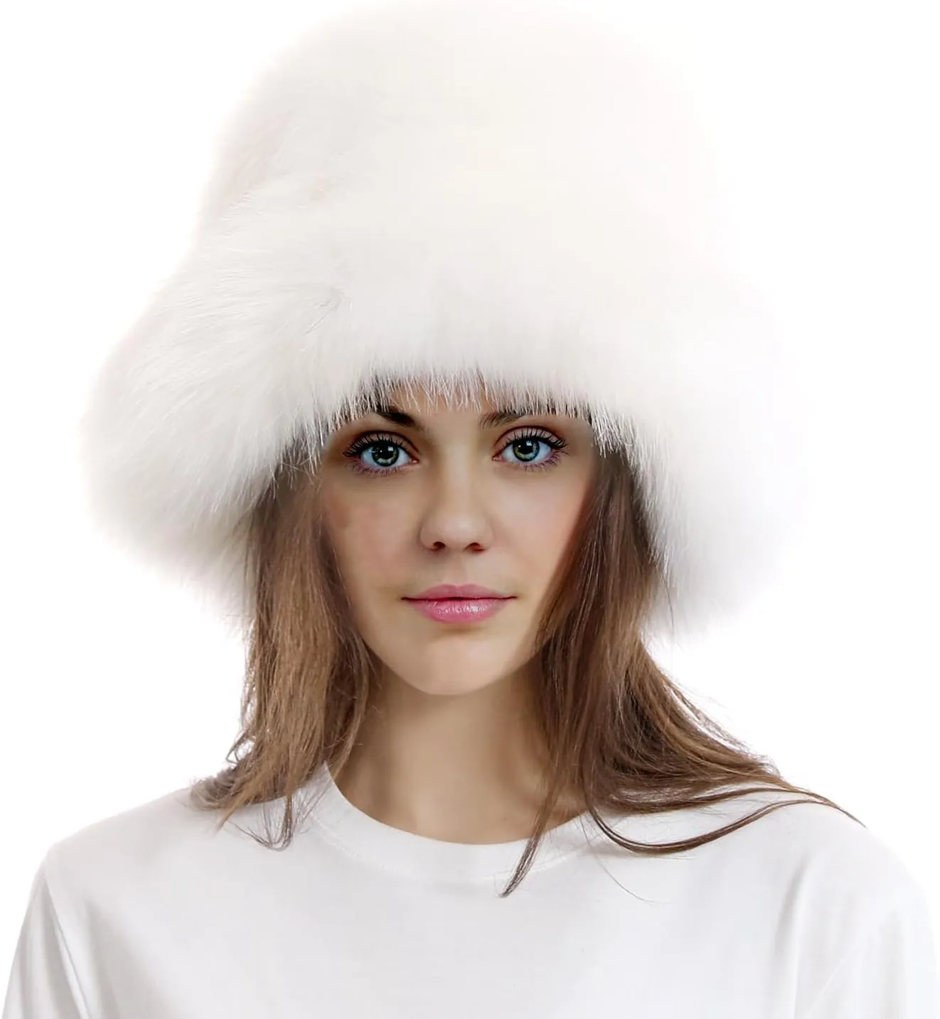 FHQHTH Fluffy Bucket Hat for Women's Winter Faux Fur Fuzzy Warm Bucket Hat