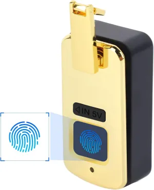 Fingerprint Lock Small Smart Electric Lock Built in Bag Luggage Suitcase Travel Aluminium Alloy Lock 3.7V, Mini Biometric Fingerprint Lock for Gym Locker and Storage (Gold)