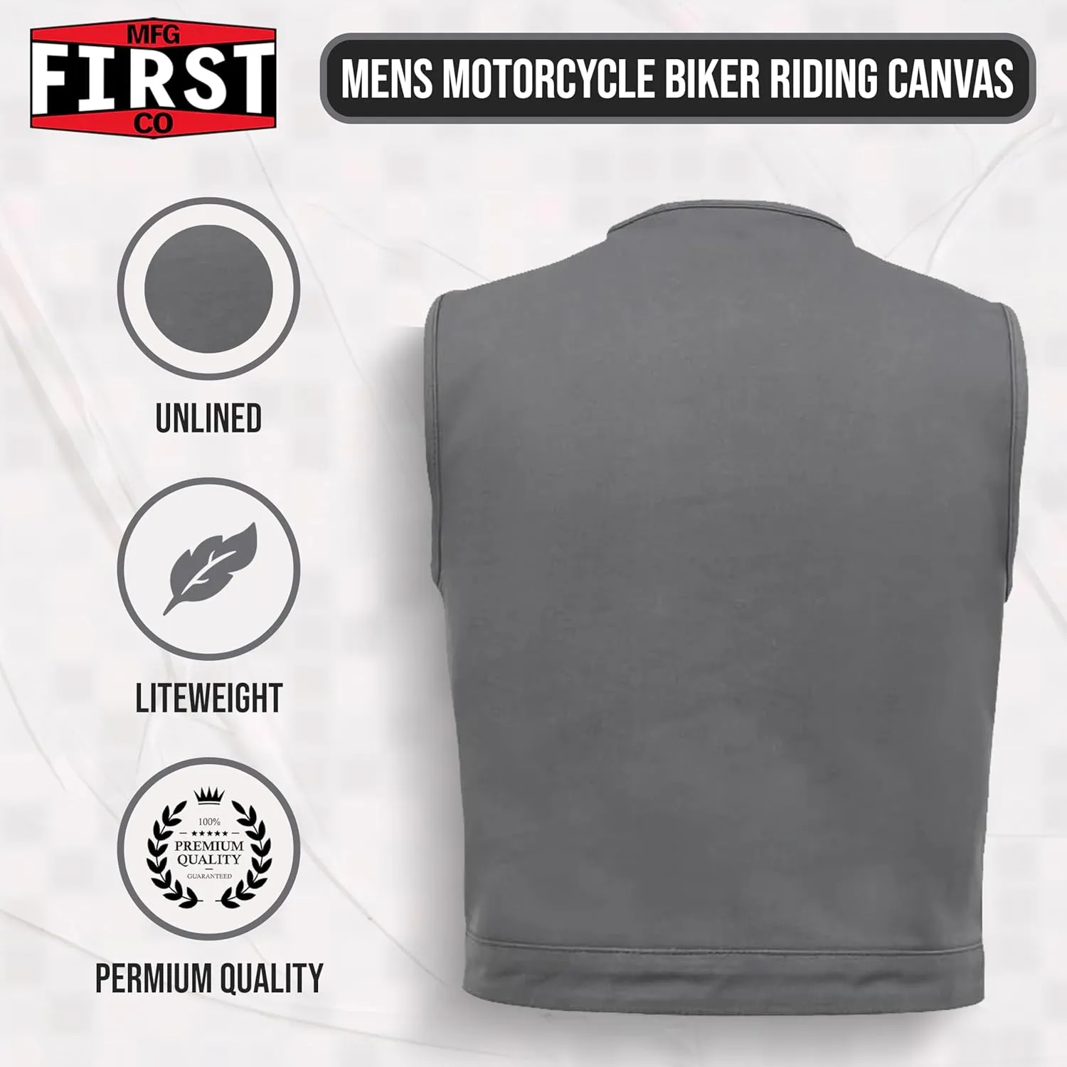 First Mfg Co - Lowside - Mens Motorcycle Biker Riding Canvas, Leather, Twill, Perforated Leather Vest
