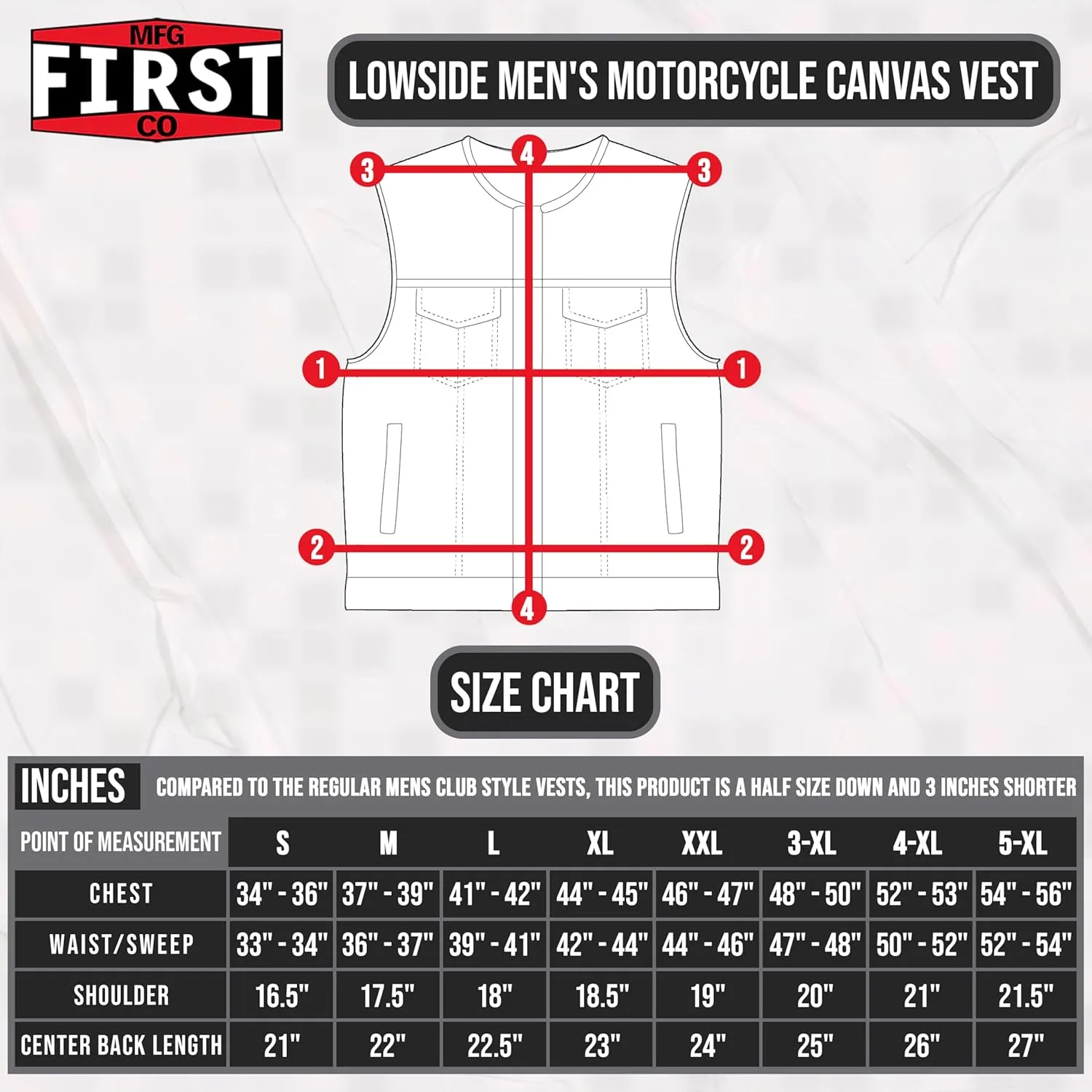 First Mfg Co - Lowside - Mens Motorcycle Biker Riding Canvas, Leather, Twill, Perforated Leather Vest