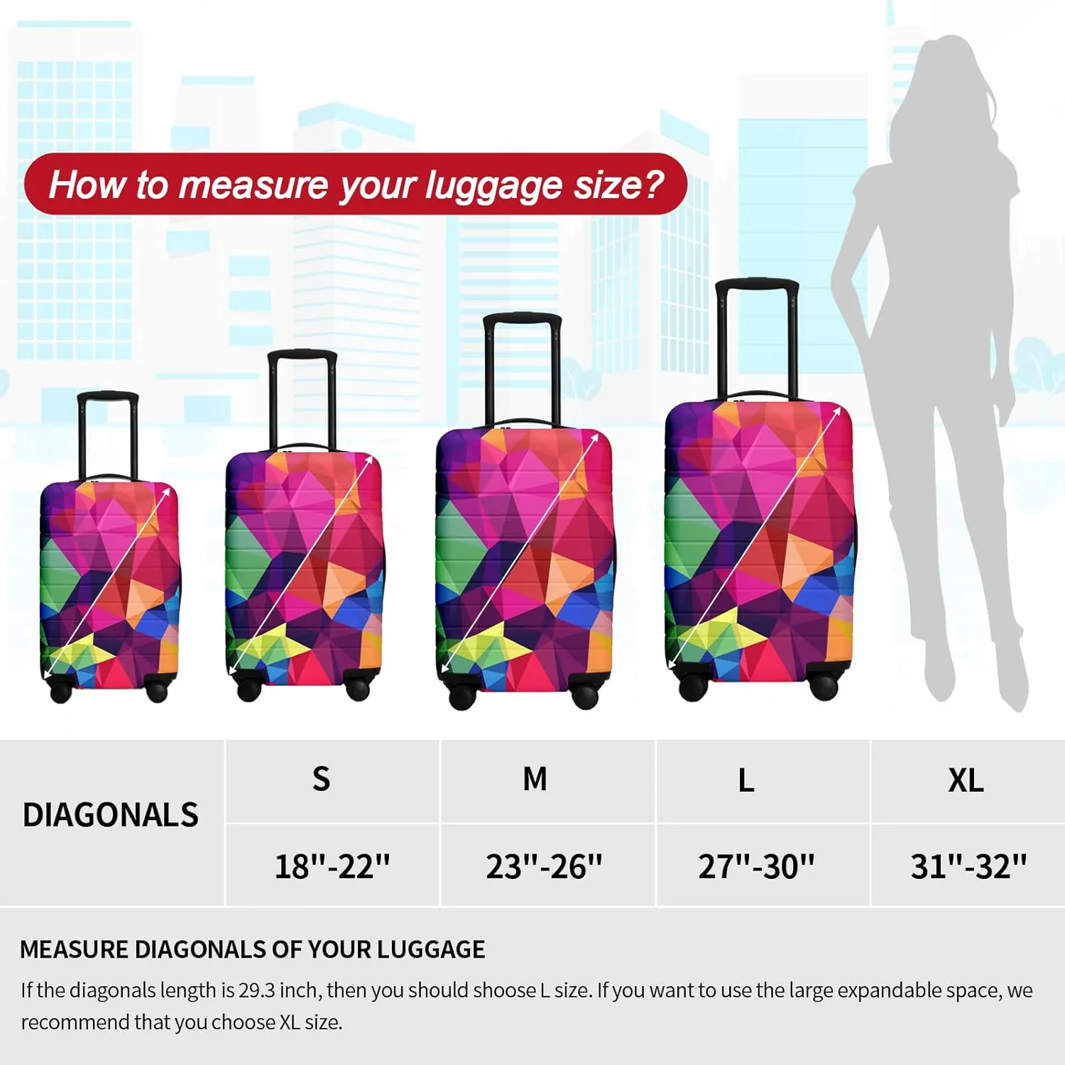 FIRST WAY Luggage Cover Protector - Anti-Scratch Suitcase Cover for Travel - Protects Against Dirt and Wear, Fits 27"-30" Luggage Geometric