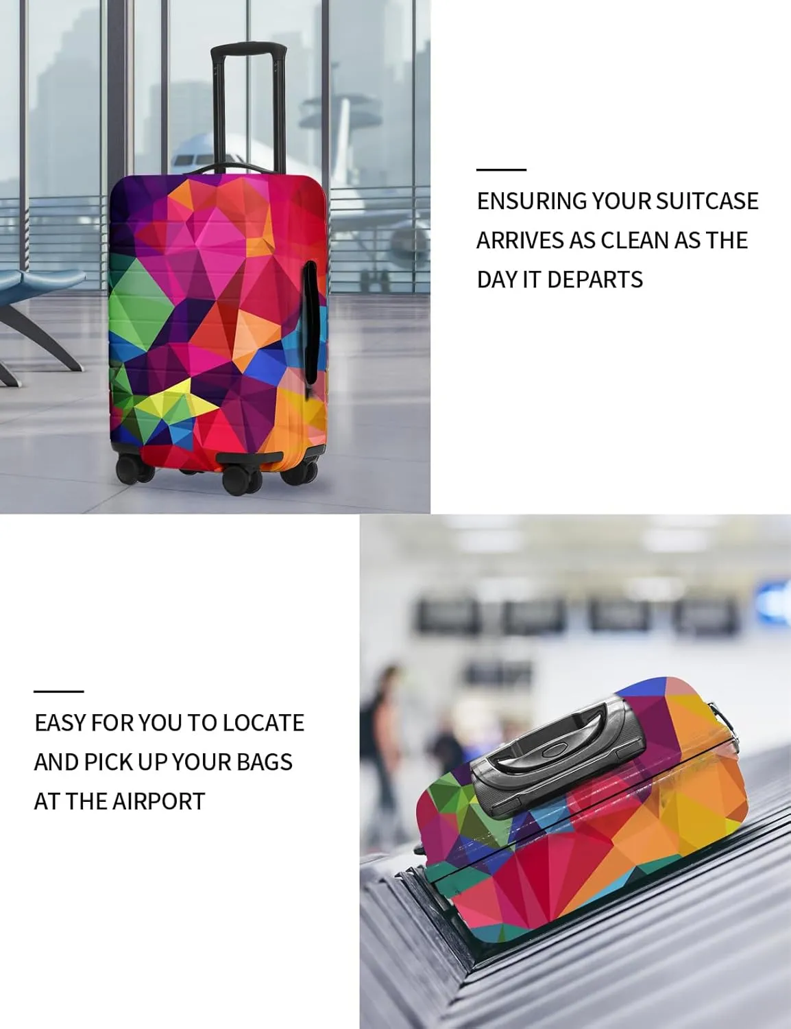 FIRST WAY Luggage Cover Protector - Anti-Scratch Suitcase Cover for Travel - Protects Against Dirt and Wear, Fits 27"-30" Luggage Geometric