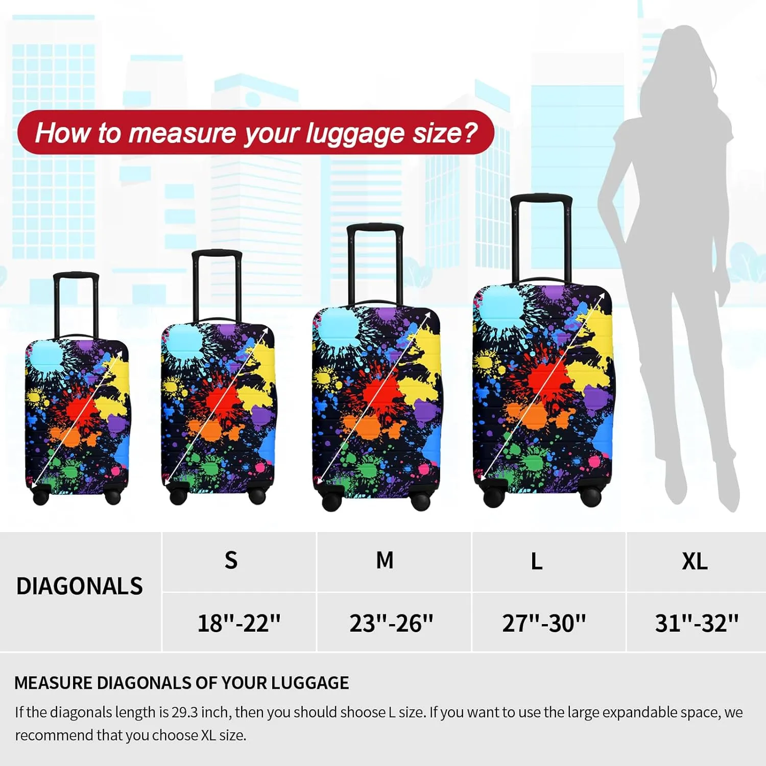 FIRST WAY Luggage Cover Protector - Anti-Scratch Suitcase Cover for Travel - Protects Against Dirt and Wear, Fits 27"-30" Luggage Graffiti