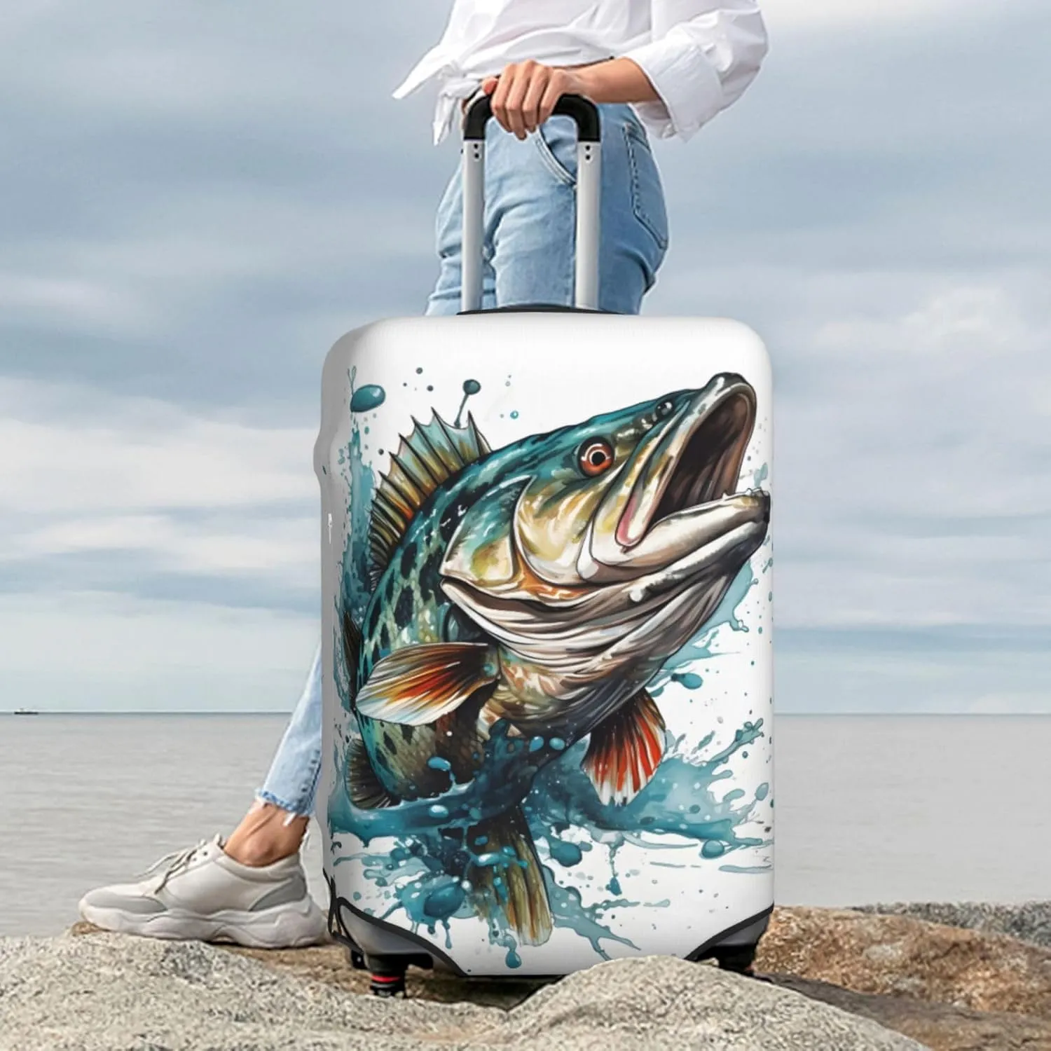 Fish Splash Luggage Cover Washable Elastic Suitcase Cover Anti-Scratch Travel Luggage Protector Covers for Kids Adult XL fits 29-32 inch Suitcase