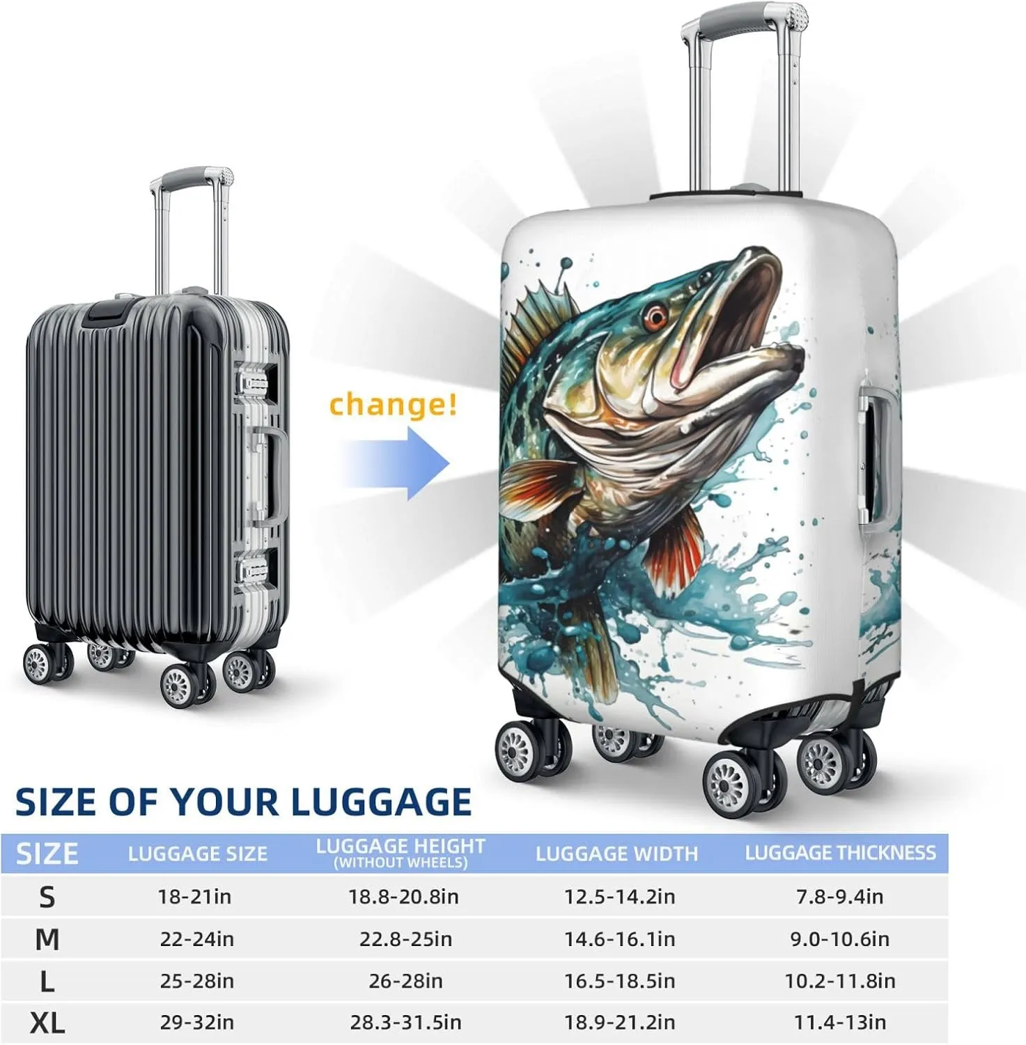 Fish Splash Luggage Cover Washable Elastic Suitcase Cover Anti-Scratch Travel Luggage Protector Covers for Kids Adult XL fits 29-32 inch Suitcase