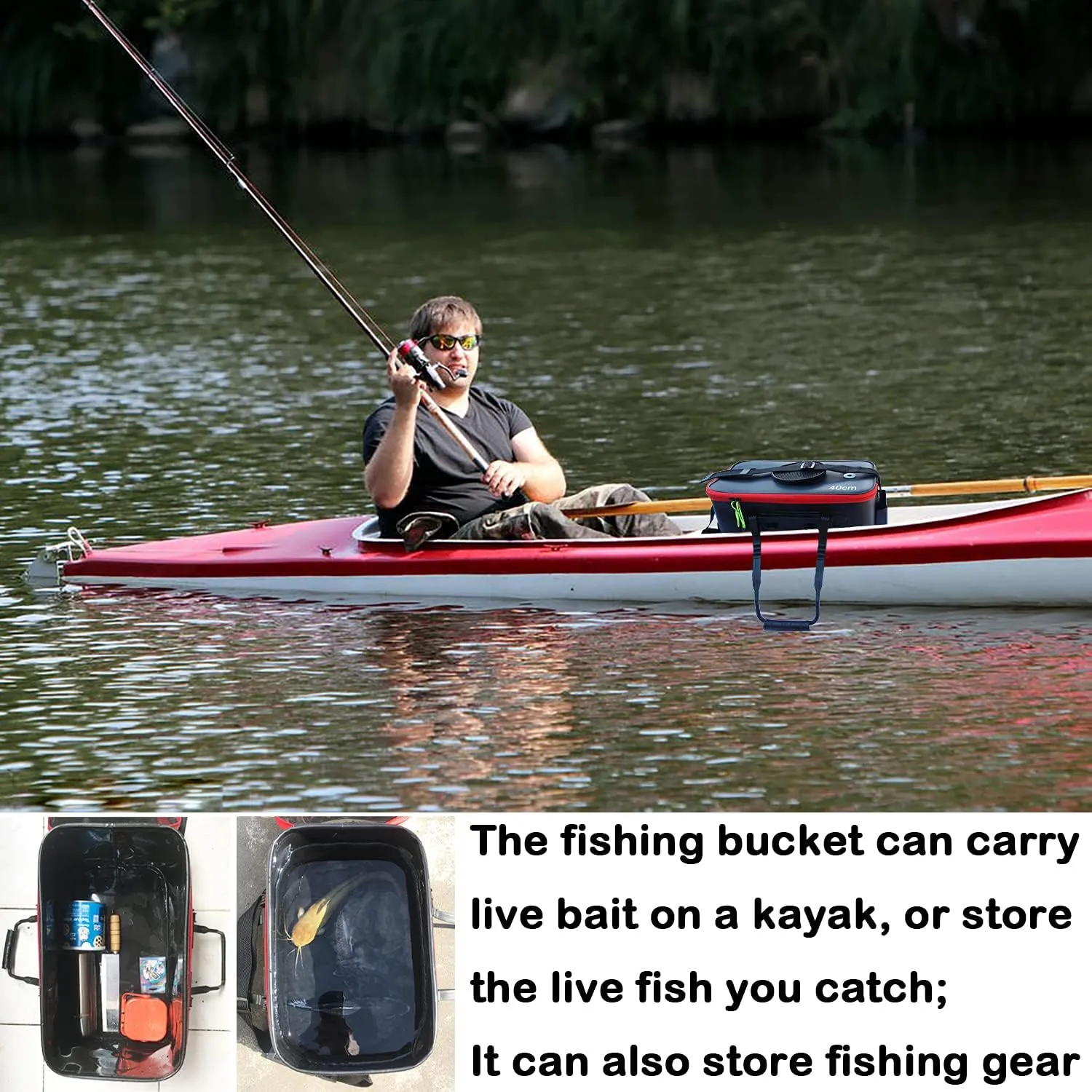 Fishing Bucket, 6Gallon/8Gallon/10Gallon Foldable Fish Bucket,Live Fish Container Multi-Functional Live Fish Bait Bucket,Outdoor Camping EVA Fishing Bag and Fish Protection Bucket