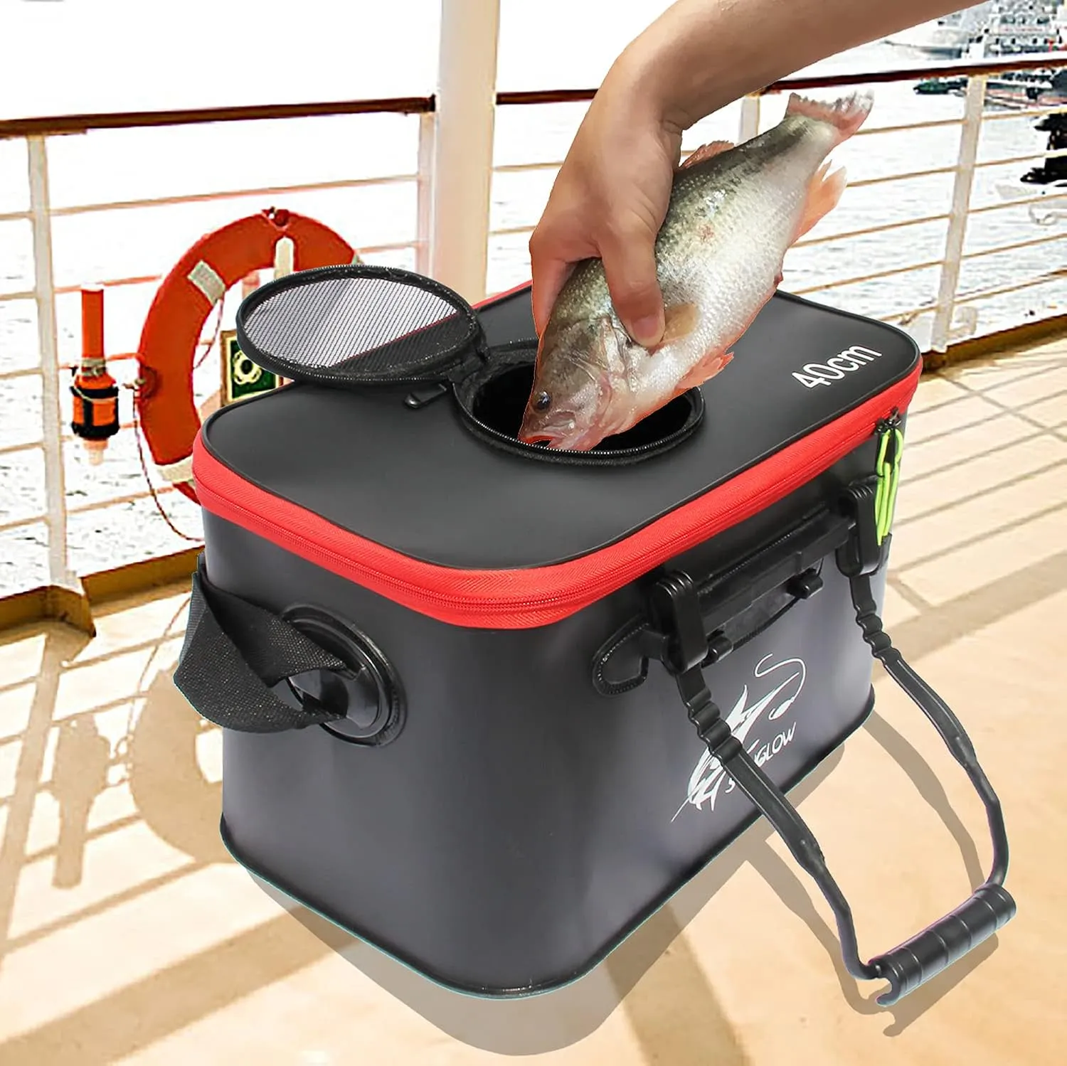 Fishing Bucket, 6Gallon/8Gallon/10Gallon Foldable Fish Bucket,Live Fish Container Multi-Functional Live Fish Bait Bucket,Outdoor Camping EVA Fishing Bag and Fish Protection Bucket
