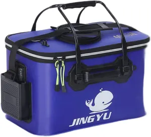 Fishing Bucket Foldable EVA Fishing Bag with Oxygen Pump Pocket Outdoor Camping Hiking Live Fish Bait Container,blue-40cm