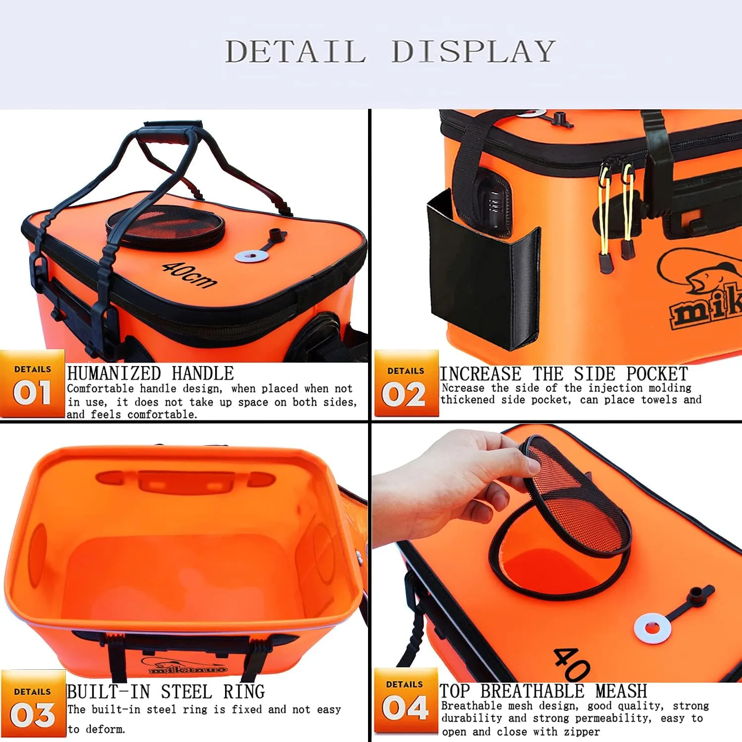 Fishing Bucket,Foldable Fish Bucket, Multi-Functional EVA Fishing Bag for Outdoor, Live Fish Lures Bucket and Fish Protection Bucket,10GAL/8GAL/6GAL/4.8GAL/3GAL Live Fish Container(6GAL/Orange)