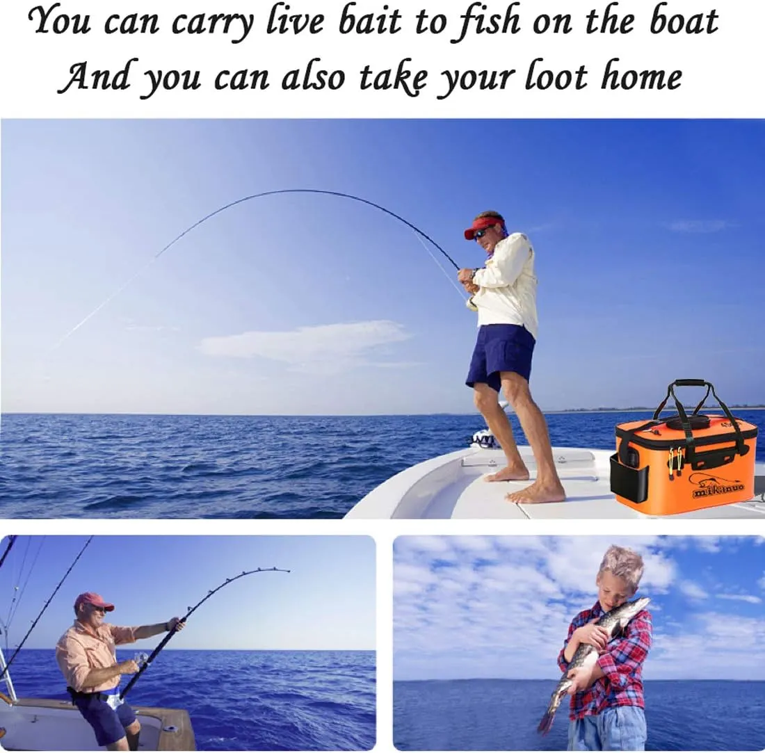 Fishing Bucket,Foldable Fish Bucket, Multi-Functional EVA Fishing Bag for Outdoor, Live Fish Lures Bucket and Fish Protection Bucket,10GAL/8GAL/6GAL/4.8GAL/3GAL Live Fish Container(6GAL/Orange)