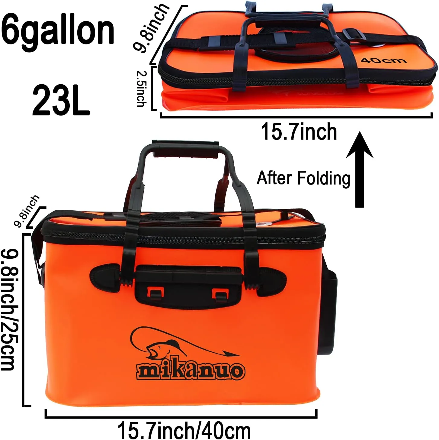 Fishing Bucket,Foldable Fish Bucket, Multi-Functional EVA Fishing Bag for Outdoor, Live Fish Lures Bucket and Fish Protection Bucket,10GAL/8GAL/6GAL/4.8GAL/3GAL Live Fish Container(6GAL/Orange)