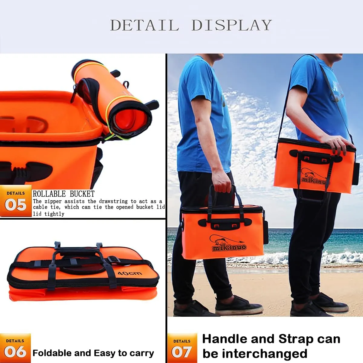 Fishing Bucket,Foldable Fish Bucket, Multi-Functional EVA Fishing Bag for Outdoor, Live Fish Lures Bucket and Fish Protection Bucket,10GAL/8GAL/6GAL/4.8GAL/3GAL Live Fish Container(6GAL/Orange)