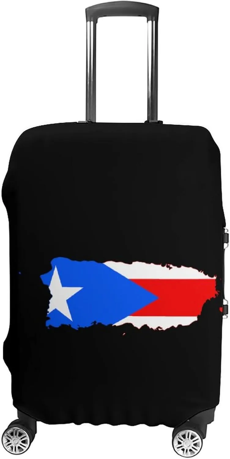 Flag Map of PR State Funny Travel Luggage Case Cover Elastic Suitcase Protector Washable Baggage Covers Fits 19-32 Inch