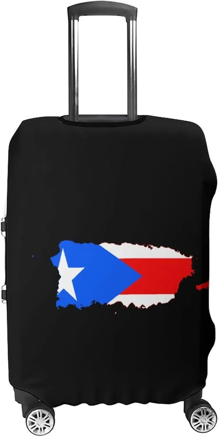 Flag Map of PR State Funny Travel Luggage Case Cover Elastic Suitcase Protector Washable Baggage Covers Fits 19-32 Inch