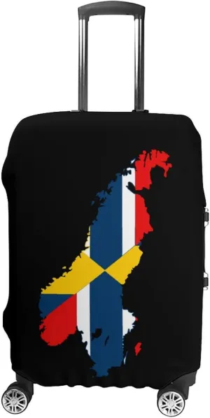 Flag Map of Sweden Norway Travel Luggage Cover Novelty Funny Washable Suitcase Protector Baggage Covers