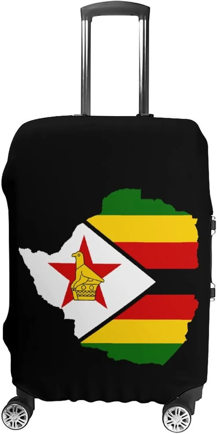 Flag Map of Zimbabwe Travel Luggage Cover Novelty Funny Washable Suitcase Protector Baggage Covers