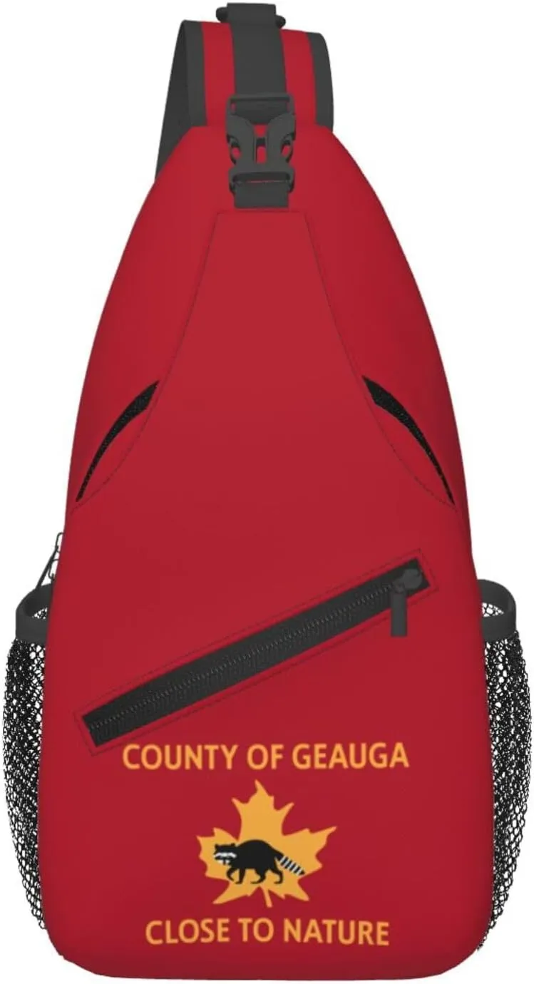 Flag Of Geauga County, Ohio (1978) Crossbody Bags For Women Men Chest Backpack Gym Shoulder Bag Travel Outdoor Sports Casual Crossbody Bags