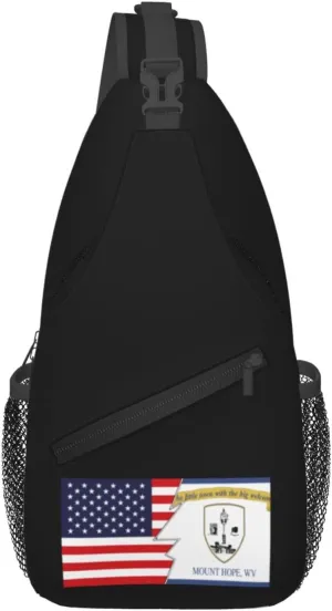 Flag Of Mount Hope, West Virginia And America Crossbody Bags For Women Men Chest Backpack Gym Shoulder Bag Travel Outdoor Sports Casual Crossbody Bags