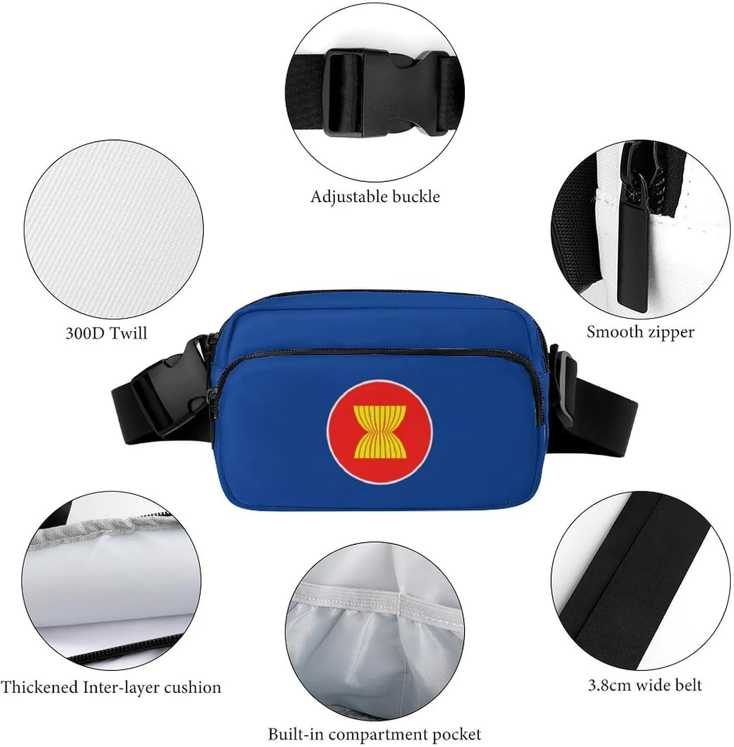 Flag of The Association of Southeast Asian Nations Unisex Mini Belt Bag with Adjustable Strap Small Fanny Pack Crossbody Chest Bag