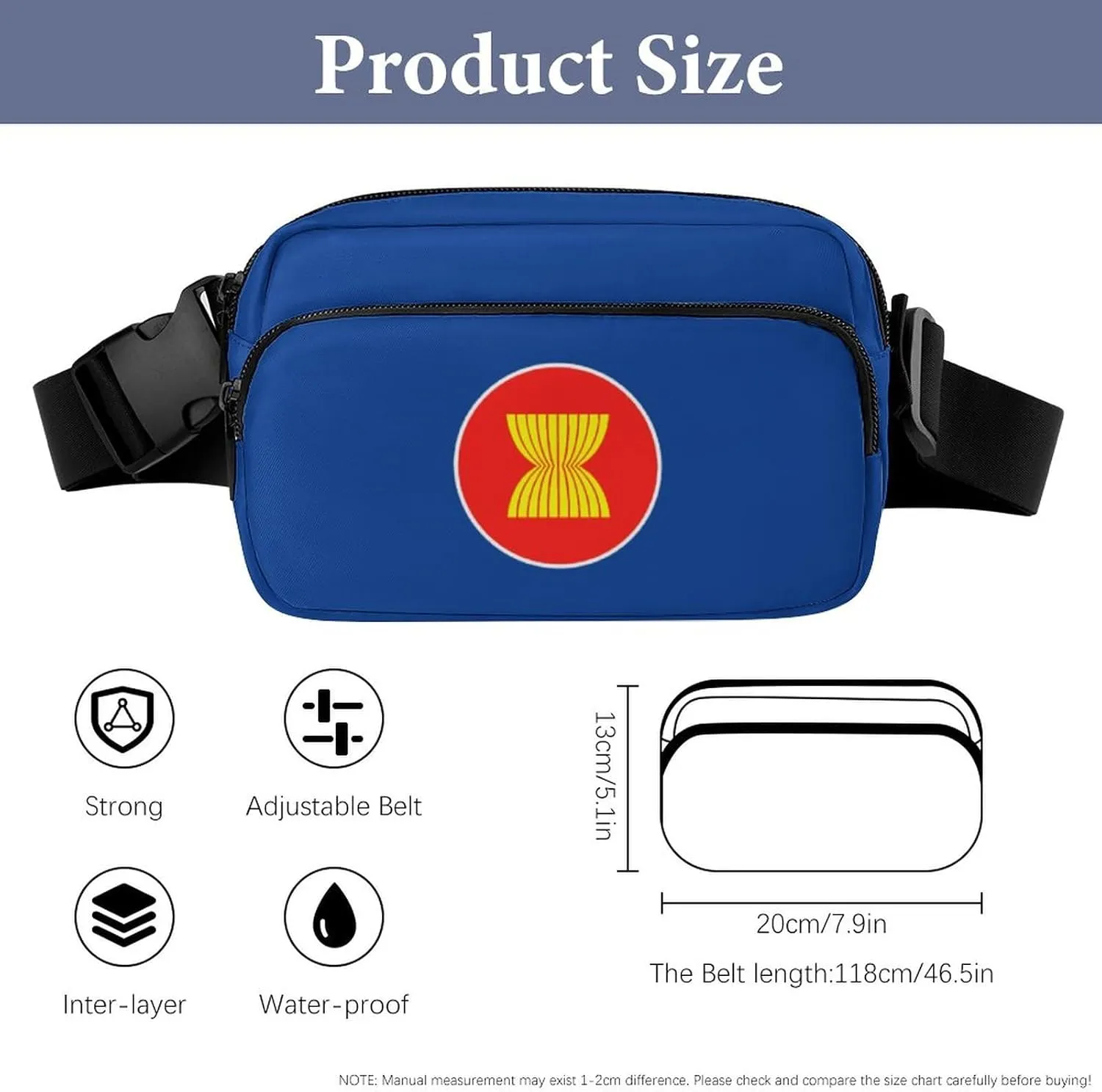 Flag of The Association of Southeast Asian Nations Unisex Mini Belt Bag with Adjustable Strap Small Fanny Pack Crossbody Chest Bag